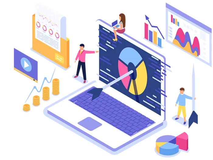 Illustration: Laptop mit Werbe- und Kampagnendaten