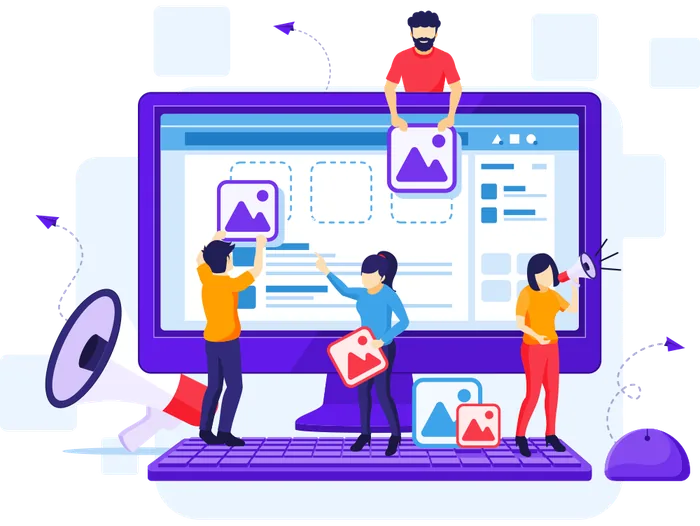 Illustration: Aufbau einer Website am Bildschirm